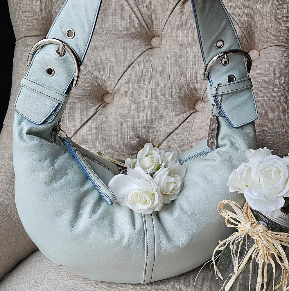 Vintage Coach Nappa Tortilla "Tort" Ergo Slouch Hobo Bag # 9619 ( Aqua ) - Picture 16 of 16